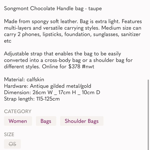 SONGMONT BAG NWOT - Picture 4 of 4